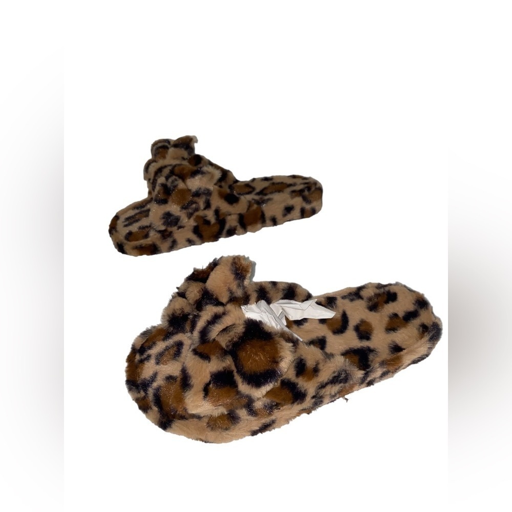 Trensetter-2 Leopard Print Women 10MCute Cozy Bow Tie‎ Fluffy Slippers NEW